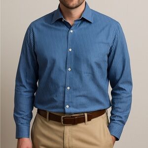 Perry Ellis Navy Striped Button Down Shirt